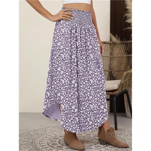 Women's Maxi Skirts Summer Boho Floral Floral Gray Purple - Picture 3 of 6